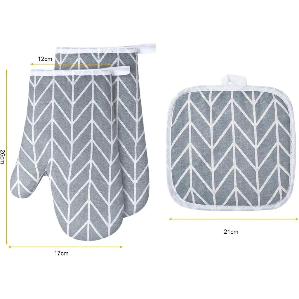 Baking Gloves, Thickened Cotton Grid Oven Mitts Kitchen Potholders Pad Heat Resistant Thermal Anti-heat Take Hot Pot Cooking