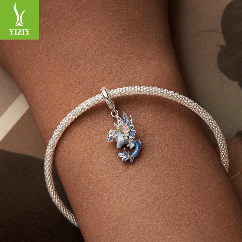 S925 Silver Dragon Pendant Beads: Original Blue Ziyun DIY Bracelet Accessory