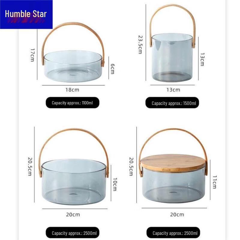 Qianxing Glass Bamboo Handle Ice Bucket & Fruit Plate Set
