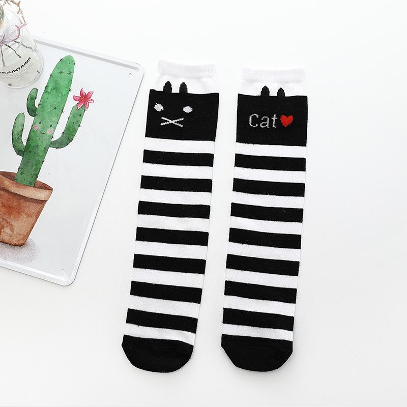 Girls' Cute Cartoon Cotton Knee-High Socks - Japanese Style for Spring & Autumn