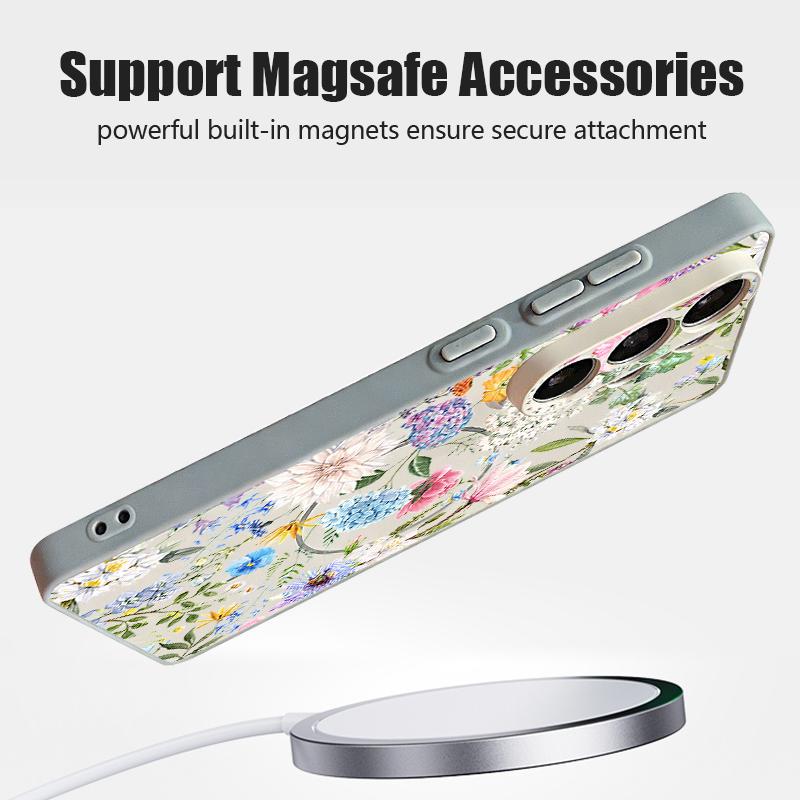 Magnetic Phone Case For Samsung Galaxy S25 S26 Ultra S24 S23 FE A17 A56 A37 A16 A35 A55 A15 A36 A55 Pink Flowers Printed Cover