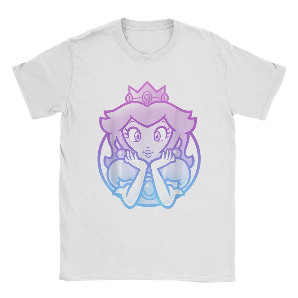 Unisexs TShirts Super Marios Princess Peach Gradient Portrait Amazing Cotton Tees T Shirt Round Neck Clothes New Arrival