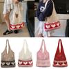 New Korean Style Shoulder Bags Knitted Material Cute Heart Pattern Beach Hangbag Large Capacity Shopping Bags Casual Outing