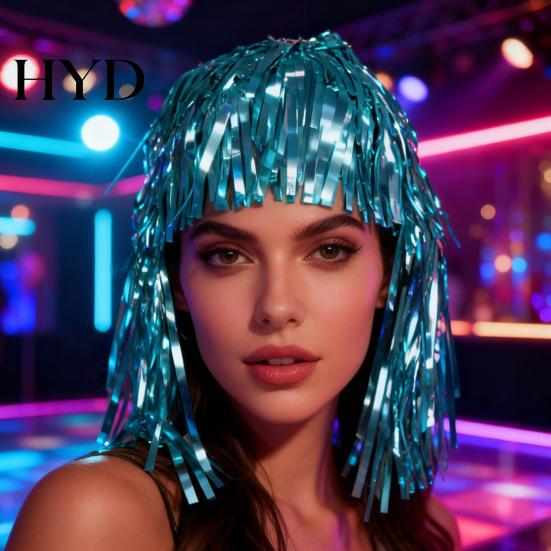 PET Glossy Ribbon Wig Colorful Foil Tinsel Wigs Metallic Fancy Party Shiny Cosplay Costume Photo Booth Prop for Adults Women Reflective Hair