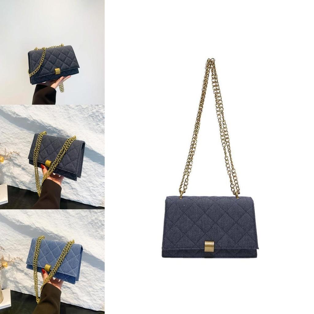 Fashionable Denim Women's Crossbody Bag Vintage Blue Quilted Chain Shoulder Bag