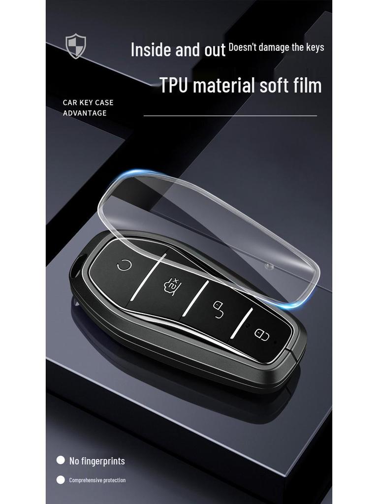 BYD Yuan Pro/Plus Car Key Cover - Genuine Leather Protective Shell with Metal Keychain