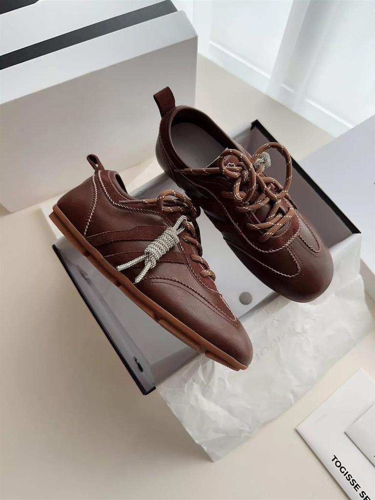 Sheepskin version~ Yang Mi has the same brown inner height increase leather German training shoes for women's autumn new Forrest Gump shoes re