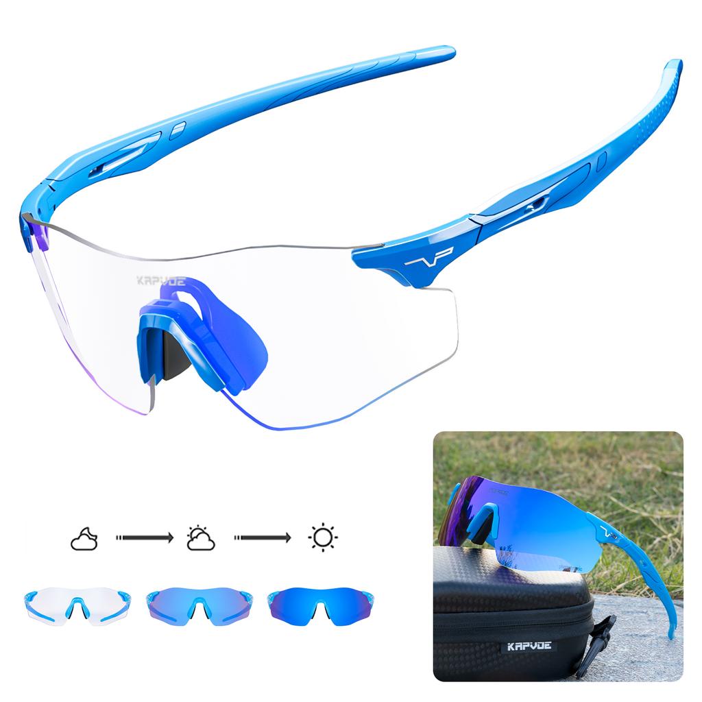 Kapvoe Photochromic Sports Sunglasses Rimless Cycling Glasses Bike Bicycle Glasses Men's MTB Road Running Goggles Red Blue UV400 4