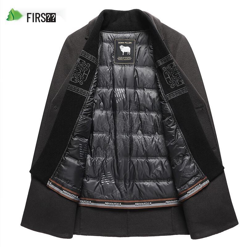 FIRS Men's Wool Blend Double-Faced Mid-Length Coat with Removable Goose Down Liner