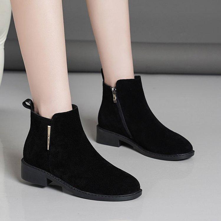 

Осень и зима новая бархатная средний каблук ботинки Мартин толстый каблук матовая кожа тонкие женские короткие хлопковые ботинки 40