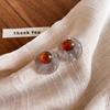 Vintage Brown Moonstone Stud Earrings for Women Fashion Geometric Circular Resin Drop Earrings Daily Party Jewelry Wholesale