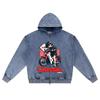 DTG print Knitted Denim Zip-Up Hoodie Manga Girl Rider Brother Print Zipper Hoodies  