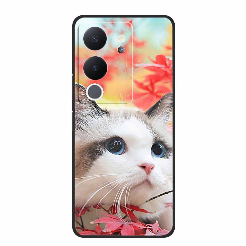 Funda For Vivo V30 Lite Case Cute Cartoon Cat Black Silicone Shockproof Soft Phone Cases For Vivo V30 Lite Back Cover Case Bag