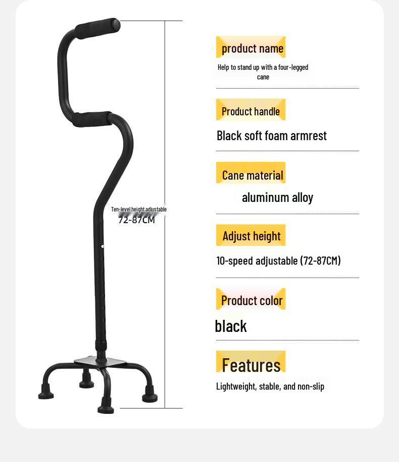 Bronze Curved Handle Aluminum Alloy Quad Cane for Seniors, Adjustable Height Non-Slip Mobility Aid