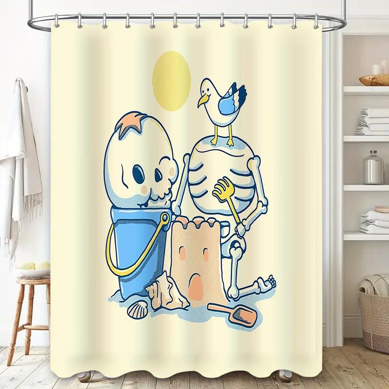 Unframed Cute Cartoon Baby Playing With Sand Beach Themed Shower Curtain Bathroom Decor Waterproof Fabric Seaside Ocean Vibes Ki