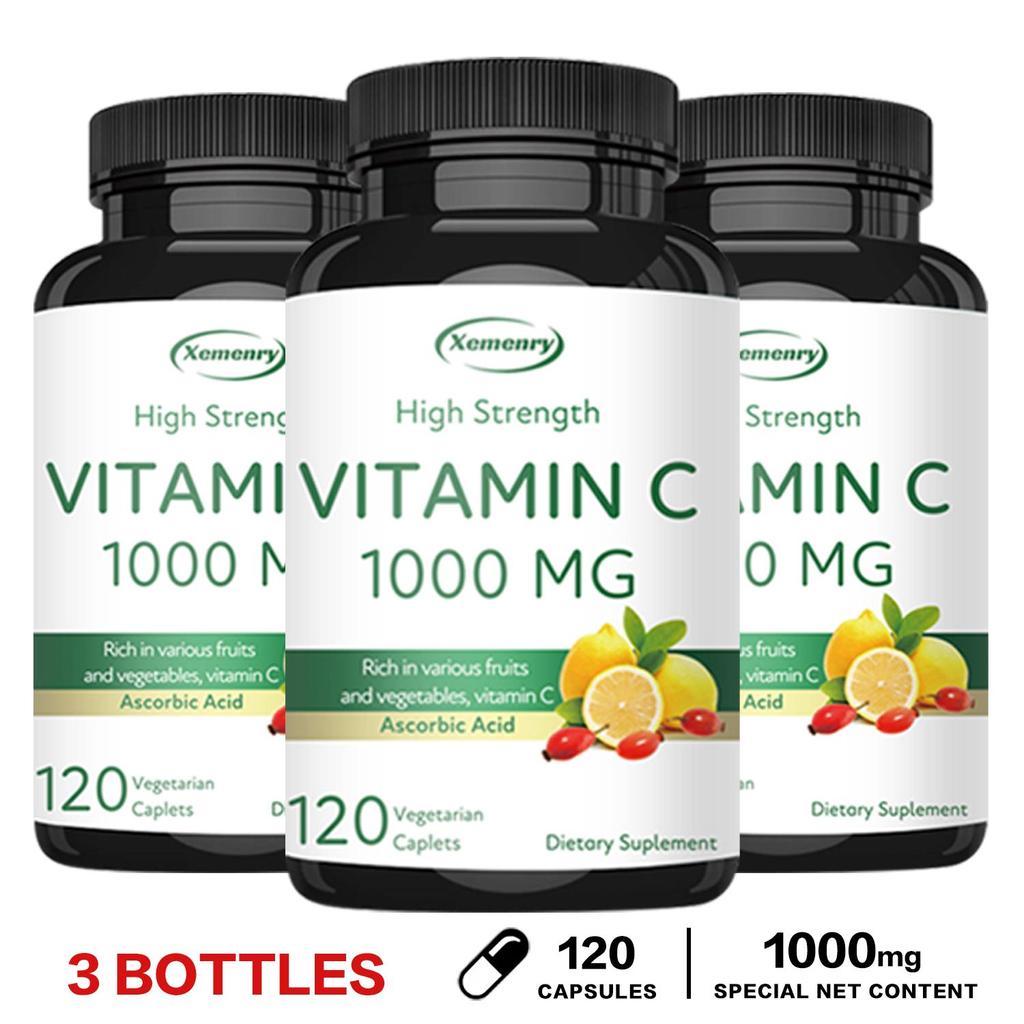 Vitamin C capsules, high content 1000mg, adult daily dietary supplement, nutritional supplement
