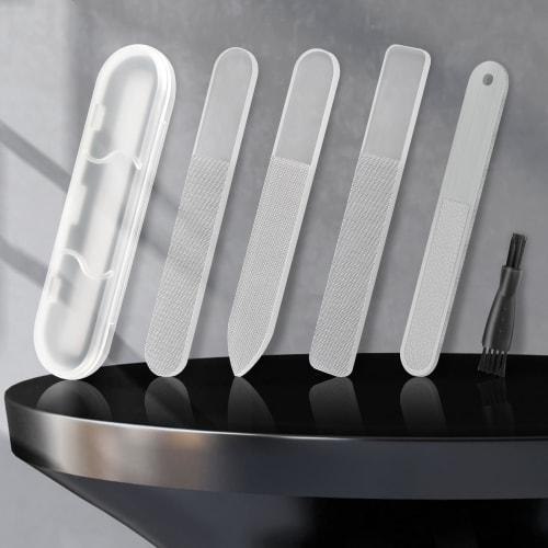 FINGOOO Glass File Set for Plastic Models, 5-Piece Set for Gundam Models, Transparent, Washable, Gate Processing, Anti-Clogging, Case and Brush Includ