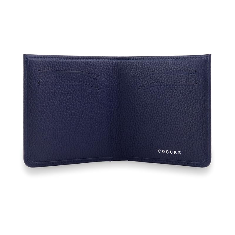 

[COGURE] Kogre wallet bi-fold mini wallet genuine leather shrink calf leather wallet coin purse card holder unisex with gift box COPM03-Navy navy