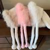 Cute Rabbit Ear Plush Warm Hat for Women Soft Faux Fur Ear Protection Beanies Cap Korean Girl Solid Color Windproof Snow Caps