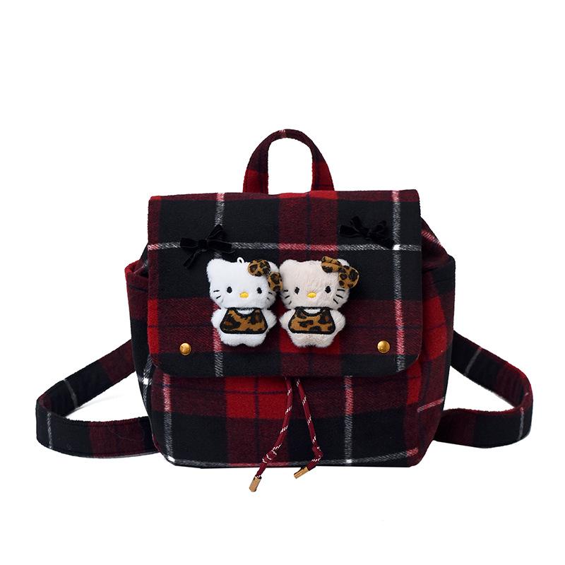 Damen Retro Karomuster Rucksack: Handtasche im koreanischen Stil für Kätzchen-Pendler für Herbst & Winter