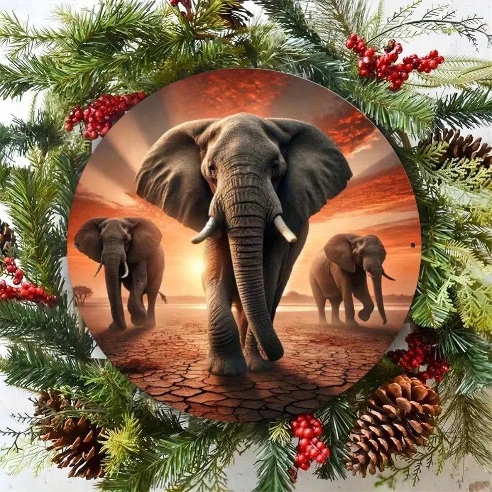 Sunset Elephant Metal Tin Sign 2D Wall Art for Living Room Bedroom Kitchen Bathroom Home Garden Cafe Bar Halloween Decor