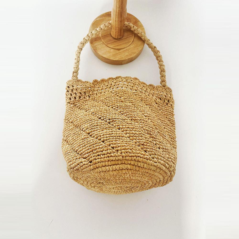 Bohemian Raffia Bucket Bag Summer Woven Straw Bag Handmade Hollow Handbags Designer Shoulder Bags for Women Travel Beach Bags