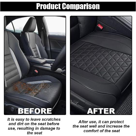 Leather Car Seat Cover, Auto Front Bottom Seat Cover Luxury Car Seat Protector Anti-Slip Waterproof Cushion Cover With Storage Pocket, For Most Cars,