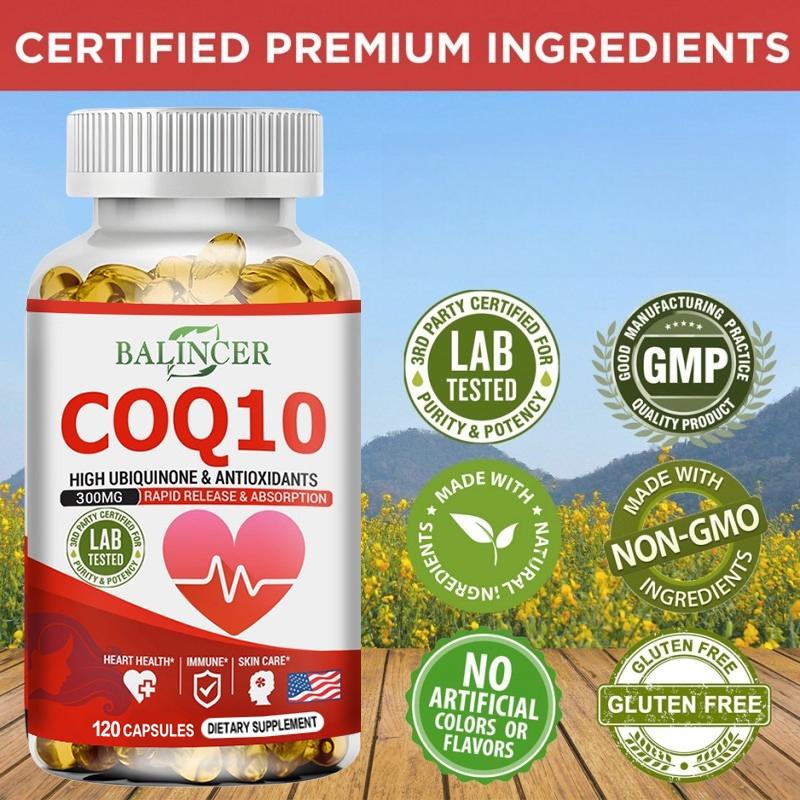 Coenzym Q10 300 mg Nahrungsergänzungsmittel, Mit Schwarzer Pfeffer Extrakt, 120 Weichkapseln pro Flasche