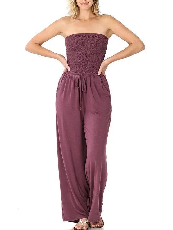 

2023 Solid Color Bandeau Loose Women s Jumpsuit XXL
