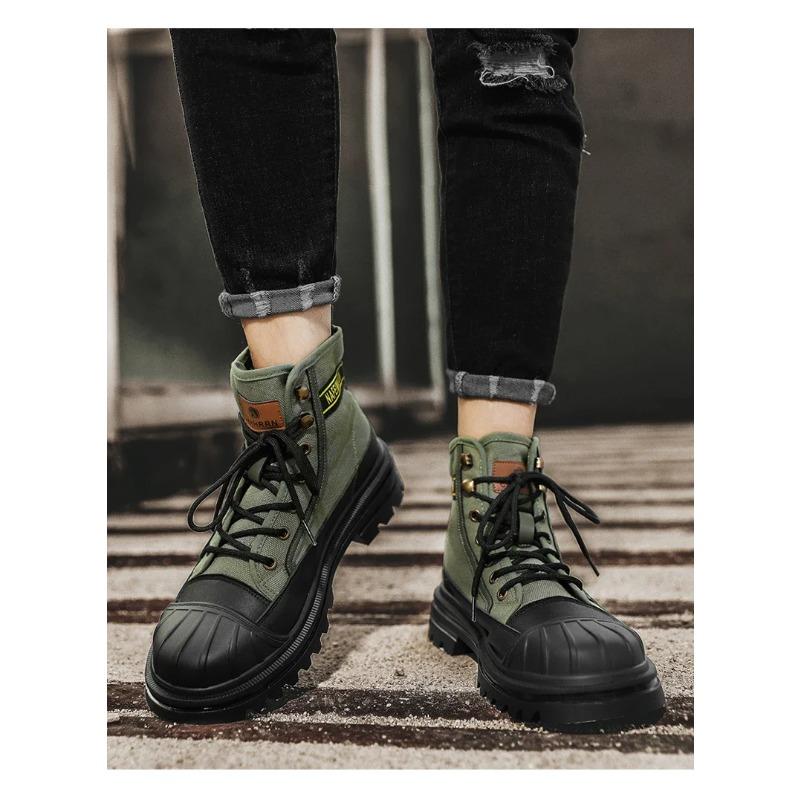 2025 Mens Boots Canvas New In Winter Casual Shoes Luxury Ankle Platform Hiking Safety Motorcycle Chelsea Tactical Cowboy Combat