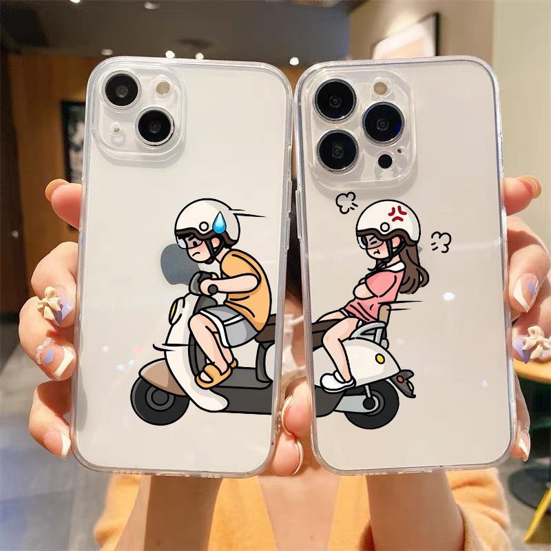 Süßes Cartoon-Paar Elektroauto Luxuriöse Transparente Handyhülle Für iPhone 15 16 14 13 12 11 Pro Max XS X XR SE 7 8 Plus Hülle