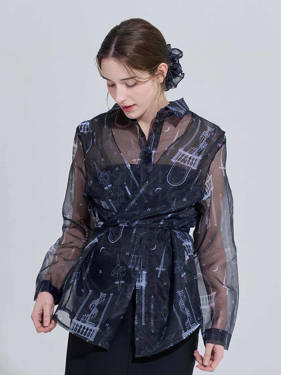 Priang Organza Wrap Blouse - Black Black