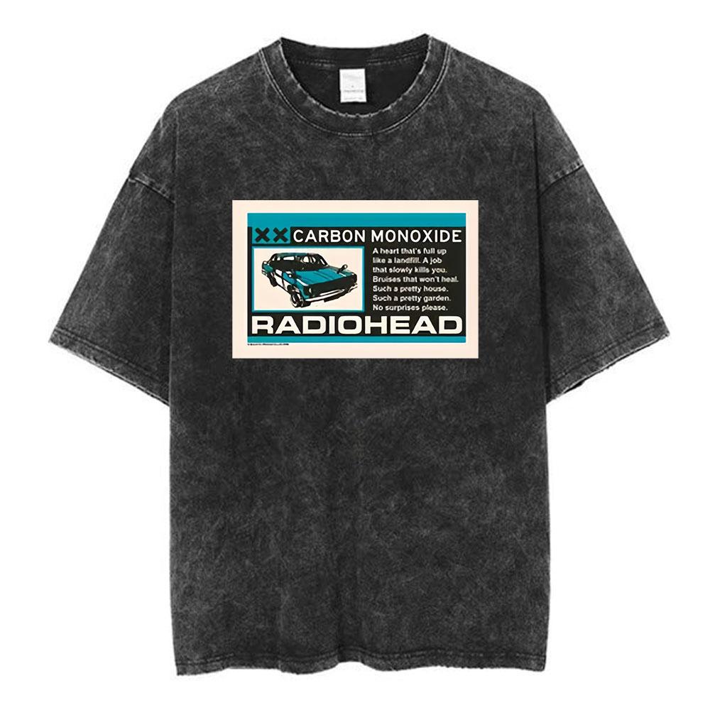 Radiohead Carbon Monxide Rock Band Vintage Washed T Shirts Men Women Clothing Hip Hop Gothic Retro Casual Oversized T-shirts