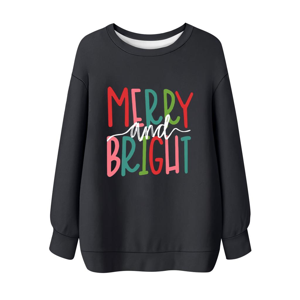 Ladies' Christmas Printed Round Neck Long Sleeved T-shirt Sweatshirt Top