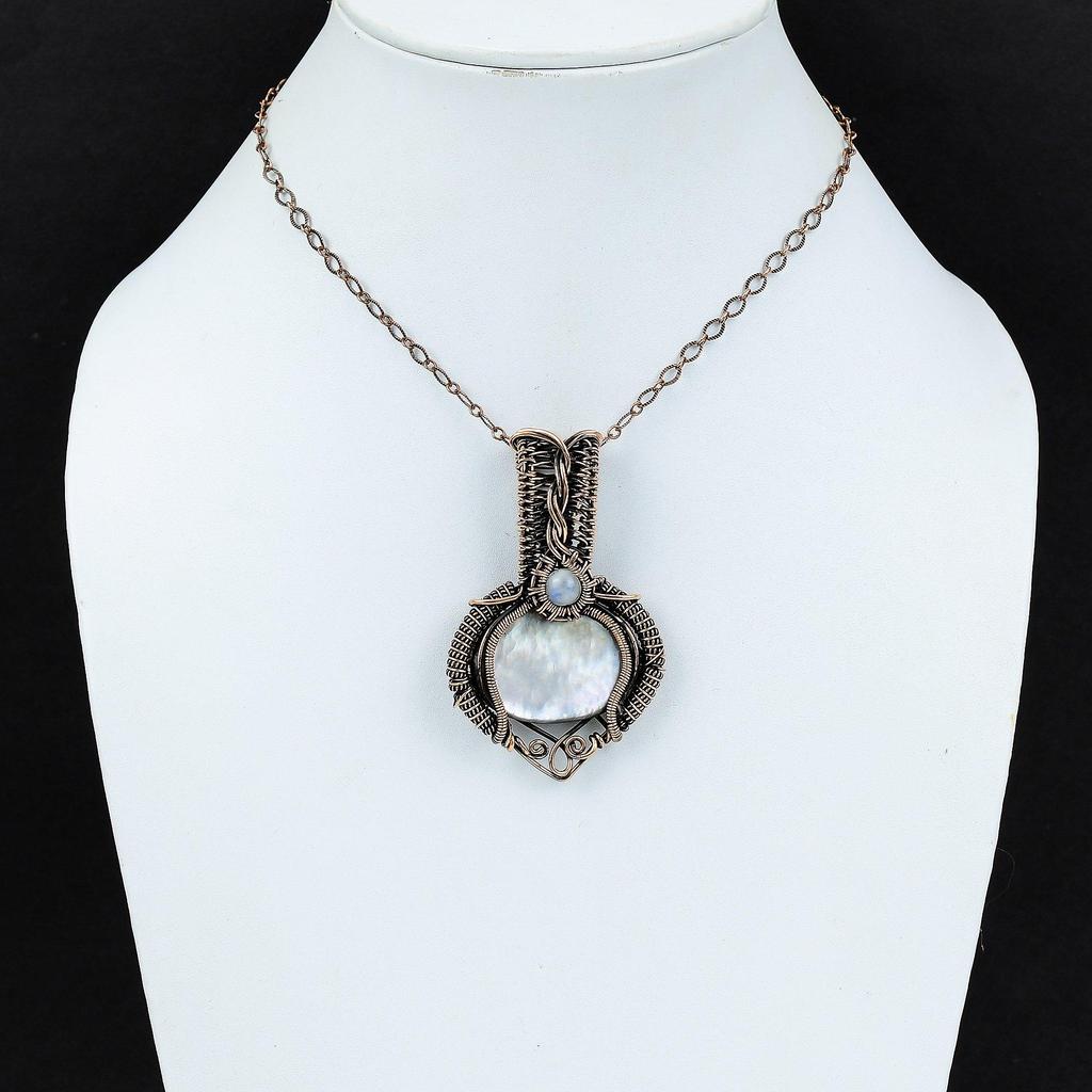 Black Mother Of Pearl Pendant Copper Wire Wrapped Pendant Handmade Gemstone Pendant Copper Jewelry Rainbow Moonstone Pendant Gift For Women