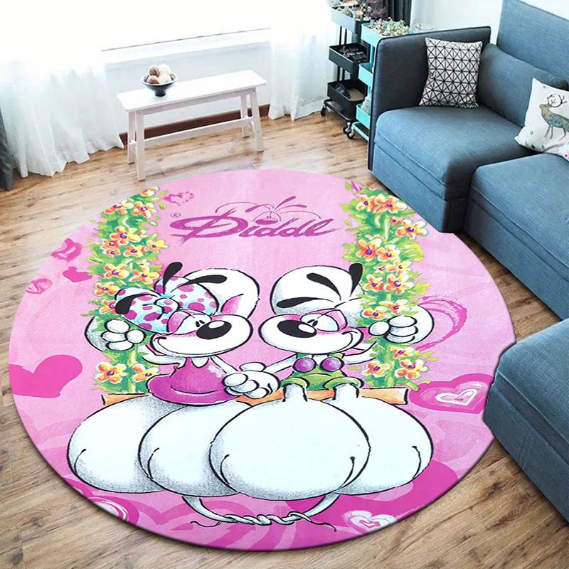 Diddl Round Area Rug,Carpet Rug for Living Room Bedroom Sofa Playroom Decor,Non-slip Floor Mat
