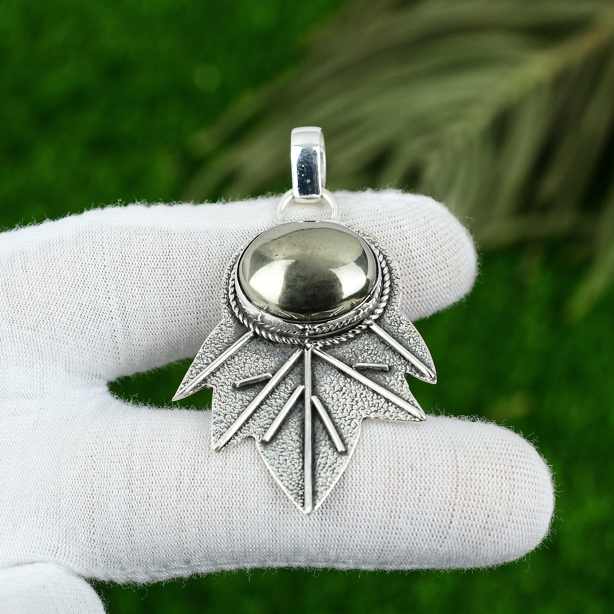 Юбилейный подарок для нее Подвеска с натуральным пиритом из стерлингового серебра 925 пробы