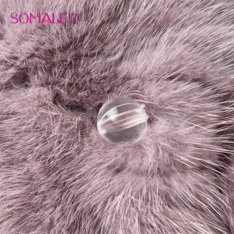 SOMALER Winter Real Mink Fur Knit Hats for Women Knitted Warm Fur Hats Girls Skull Beanie with Three Tails Cold-proof Cap