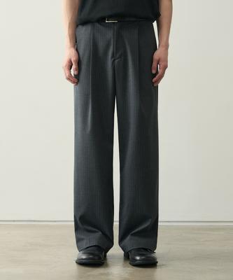 ROTEMBER Striped One-Pleat Wide Half-Banding Slacks [Charcoal]