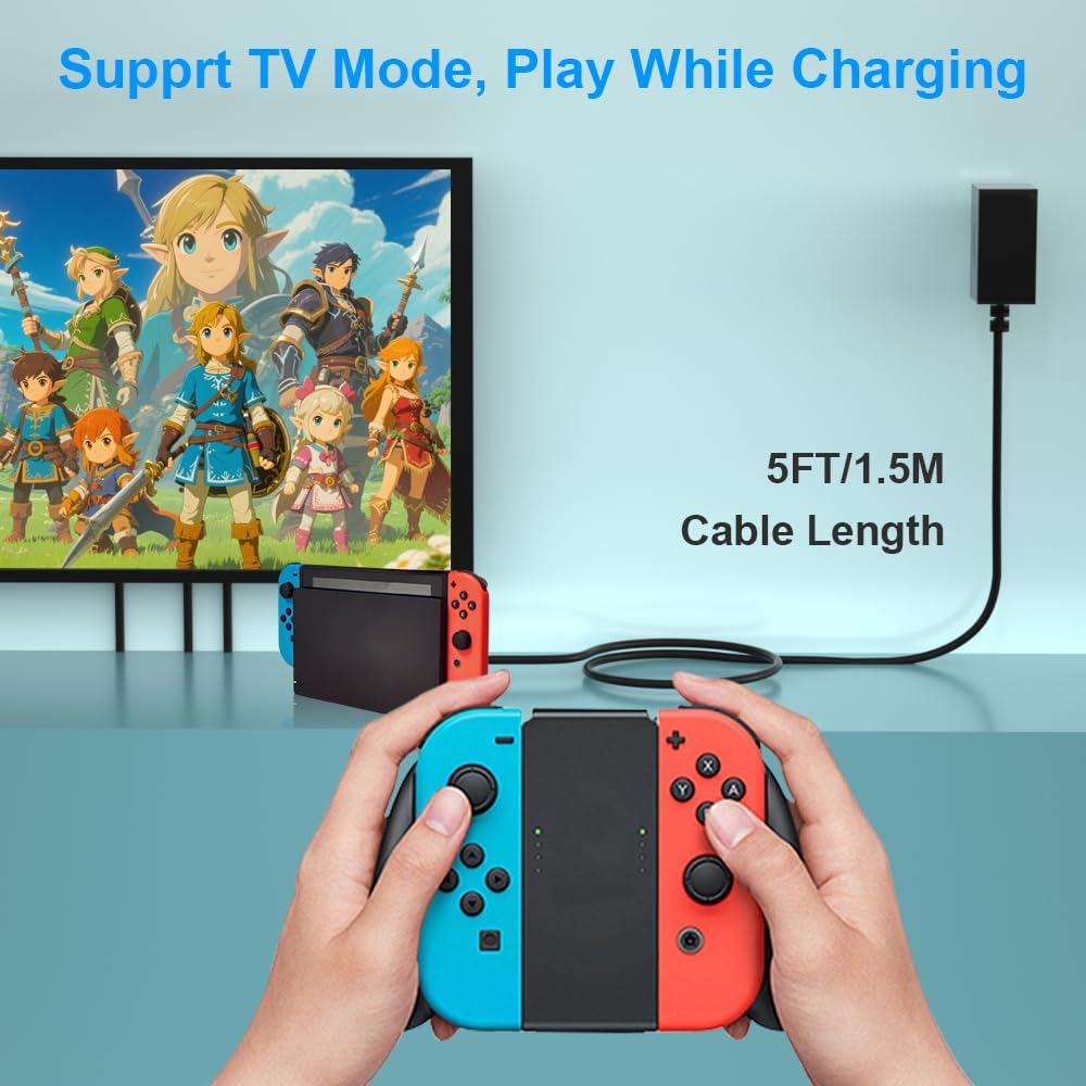 Charger for Nintendo Switch/OLED/Lite, Support Switch TV Dock Mode, 15V 2.6A Fast Charging Adapter with 5FT Charger Cable