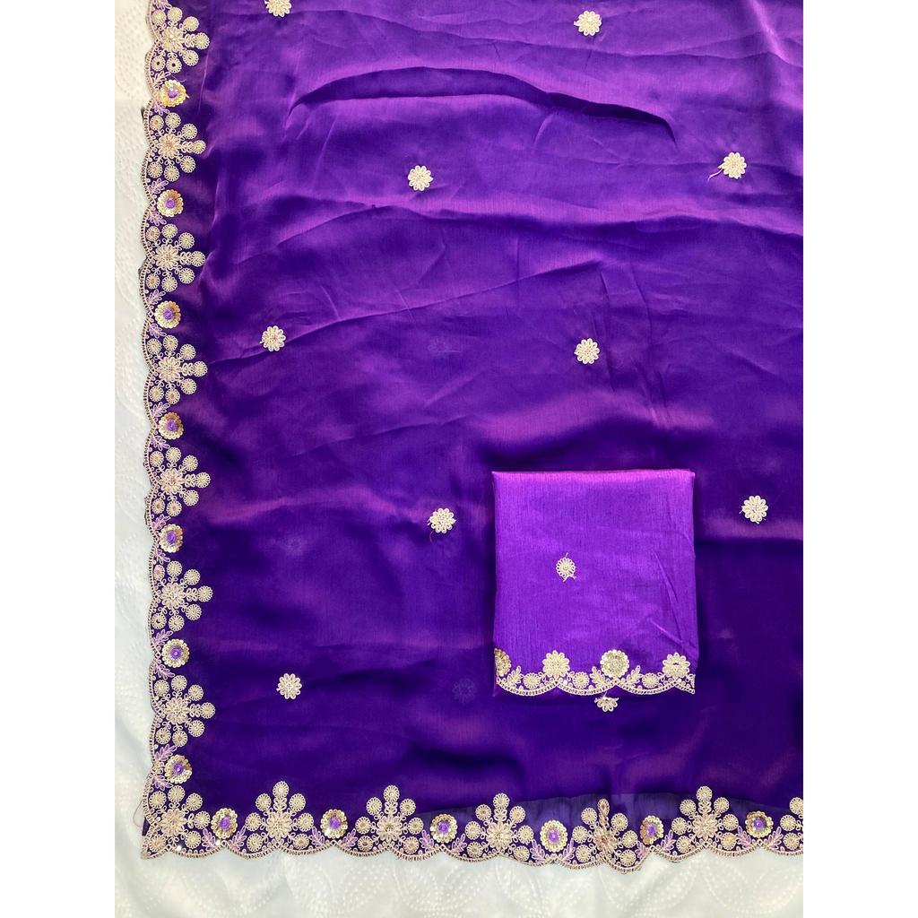 Party Wear Soft Shattin Chiffon Saree