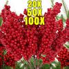 Weihnachts-Rotbeeren-Zweig Künstliche Pflanzen Blumen Künstliche Stechpalmenbeeren Staubgefäße Kranz Ornamente Für Weihnachtsbaum Party Heimdekorationen