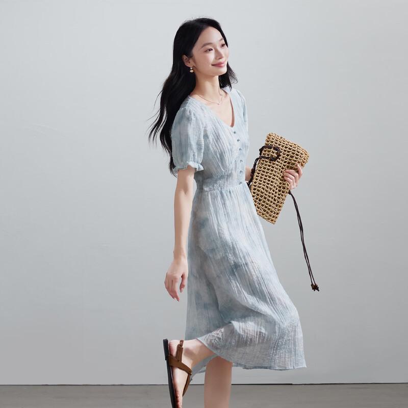 

SOFSIL Women s Embroidered Puff Sleeve A-Line Dress L