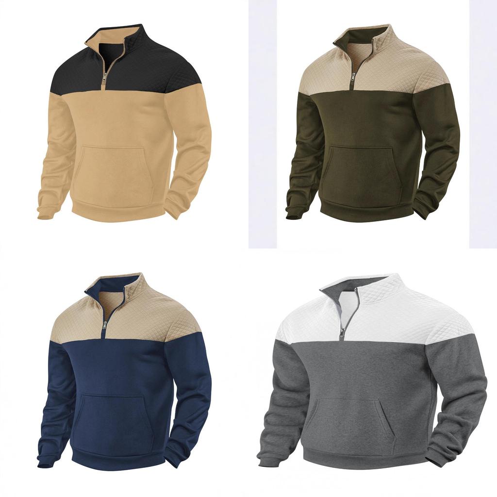 Outdoor Fashion Hoodie With Colorblock Design And Stand Collar For Men