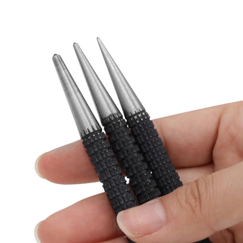 3-Piece Black Drilling Locator & Center Punch Set - 1.5/2/3mm for Hole Positioning and Mechanical Repair.