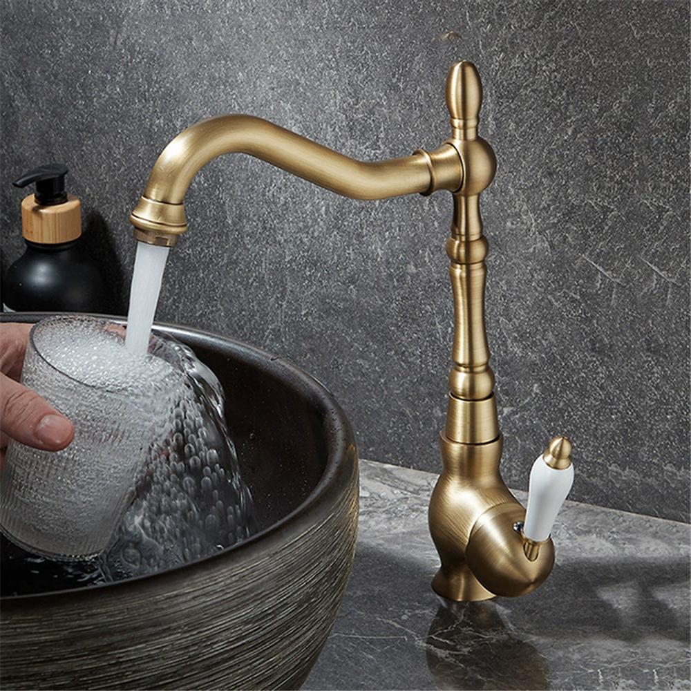 Tuqiu Золотий Високий Змішувач Ванна Кран Раковина Кран Кухня Кран Антикварний Умивальник Кран Раковина Змішувач Гаряча Холодна Змішувач Кран