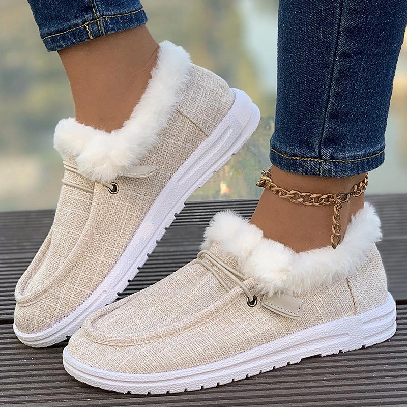 Winter European and American Velvet Warm Women's Shoes Flat Bottom Round Head One Pedal Casual Shoes Women