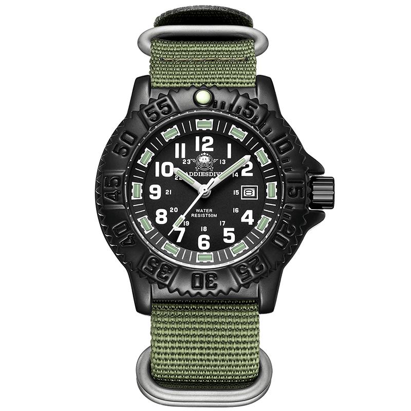 

Top Men s Military Watch Luminous Tube Nylon Strap Clock Luxury Stainless Steel Sports Men Quartz Wristwatch Fashion Dive зелёный