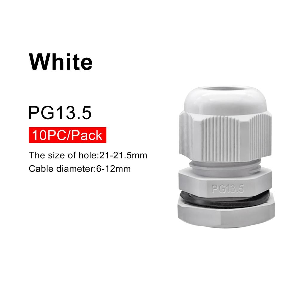 Wasserdichte Kabelverschraubung, 10 Stück, Kabeleinführung IP68, PG7, PG9, PG11, PG13.5, PG16, weiß, schwarzer Nylon-Kunststoffstecker