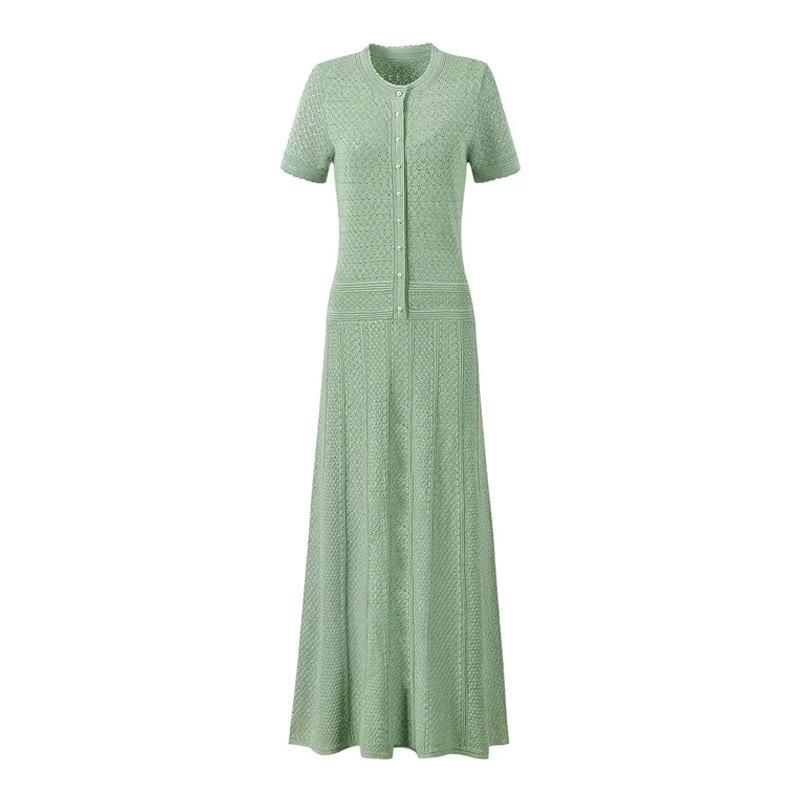 Abito estivo da donna in maglia snellente monopetto - Manica corta, girocollo, con design trasparente